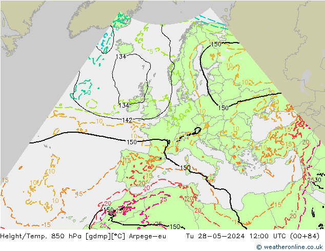 Height/Temp. 850 hPa Arpege-eu mar 28.05.2024 12 UTC