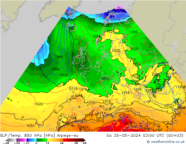 SLP/Temp. 850 hPa Arpege-eu Sa 25.05.2024 03 UTC