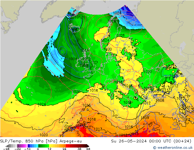 SLP/Temp. 850 hPa Arpege-eu So 26.05.2024 00 UTC