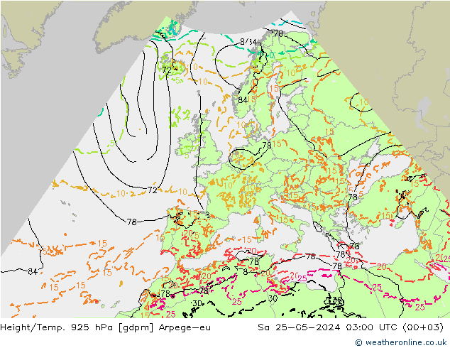 Hoogte/Temp. 925 hPa Arpege-eu za 25.05.2024 03 UTC