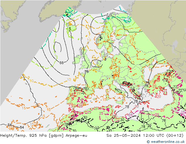 Height/Temp. 925 hPa Arpege-eu So 25.05.2024 12 UTC
