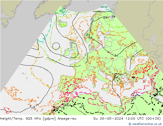 Hoogte/Temp. 925 hPa Arpege-eu zo 26.05.2024 12 UTC