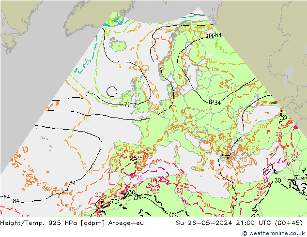 Height/Temp. 925 hPa Arpege-eu Ne 26.05.2024 21 UTC
