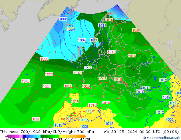 Schichtdicke 700-1000 hPa Arpege-eu Mi 29.05.2024 00 UTC