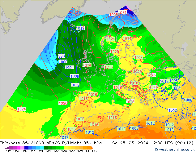 Thck 850-1000 hPa Arpege-eu sam 25.05.2024 12 UTC