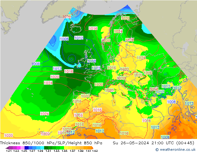 Thck 850-1000 hPa Arpege-eu nie. 26.05.2024 21 UTC