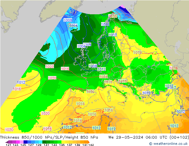 Schichtdicke 850-1000 hPa Arpege-eu Mi 29.05.2024 06 UTC