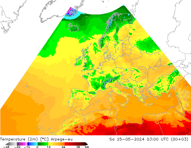 Temperatura (2m) Arpege-eu sáb 25.05.2024 03 UTC