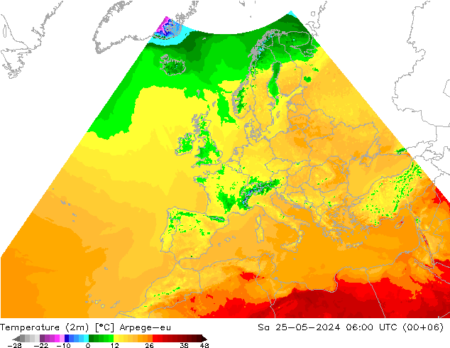 Sıcaklık Haritası (2m) Arpege-eu Cts 25.05.2024 06 UTC