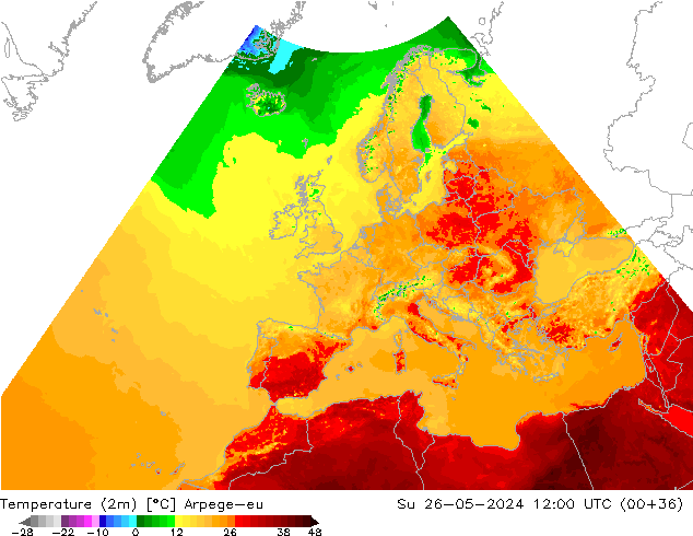 карта температуры Arpege-eu Вс 26.05.2024 12 UTC