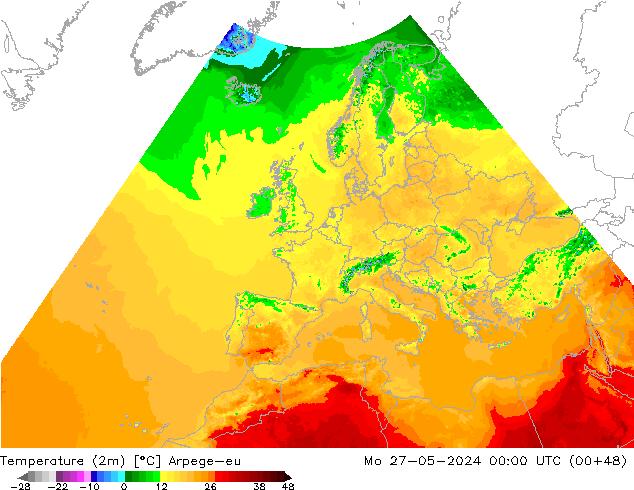 温度图 Arpege-eu 星期一 27.05.2024 00 UTC