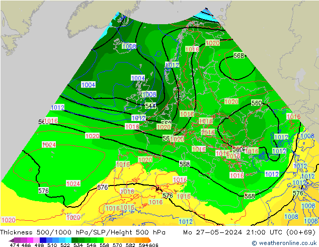 Thck 500-1000hPa Arpege-eu Mo 27.05.2024 21 UTC