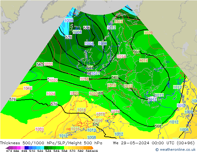 Thck 500-1000hPa Arpege-eu śro. 29.05.2024 00 UTC