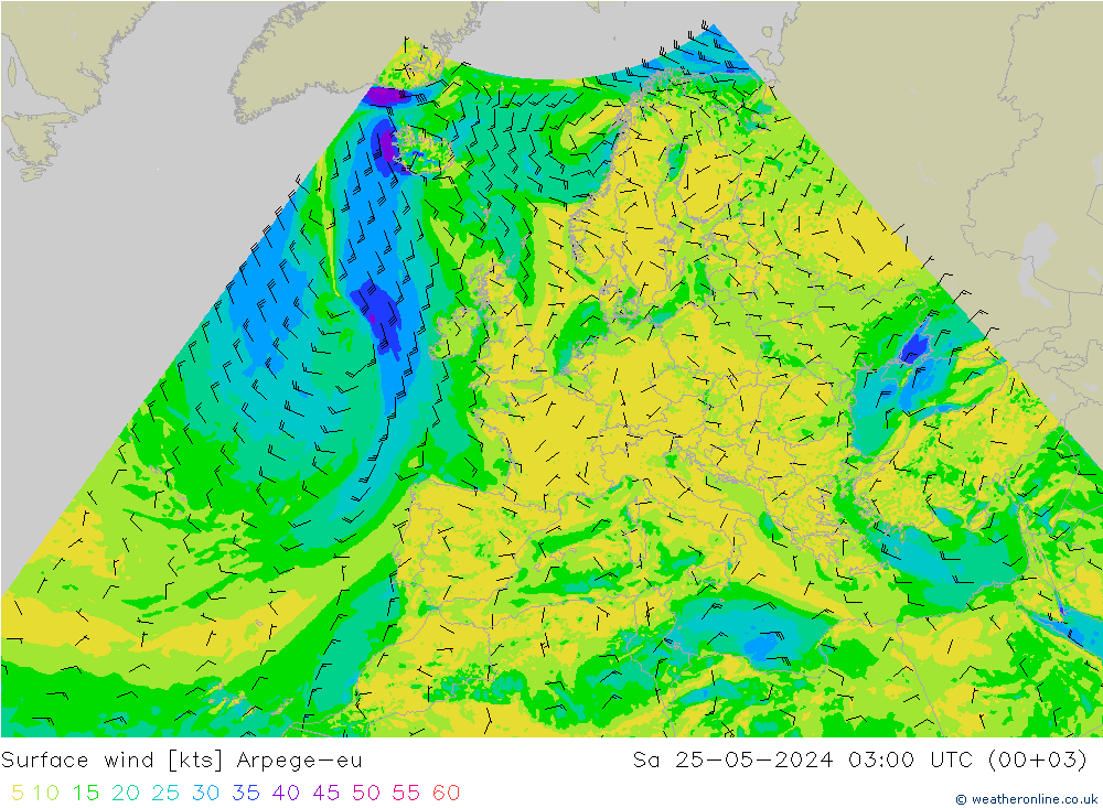Surface wind Arpege-eu Sa 25.05.2024 03 UTC