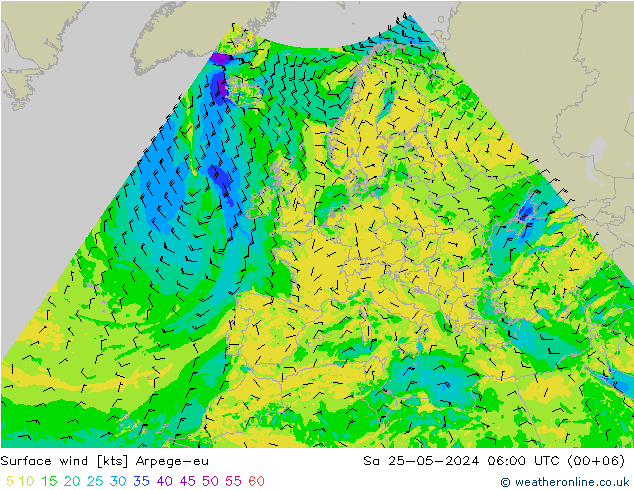 Surface wind Arpege-eu Sa 25.05.2024 06 UTC