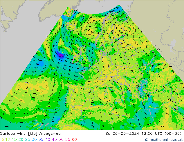 Viento 10 m Arpege-eu dom 26.05.2024 12 UTC