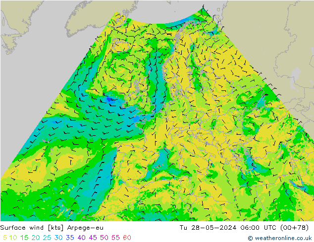 Wind 10 m Arpege-eu di 28.05.2024 06 UTC