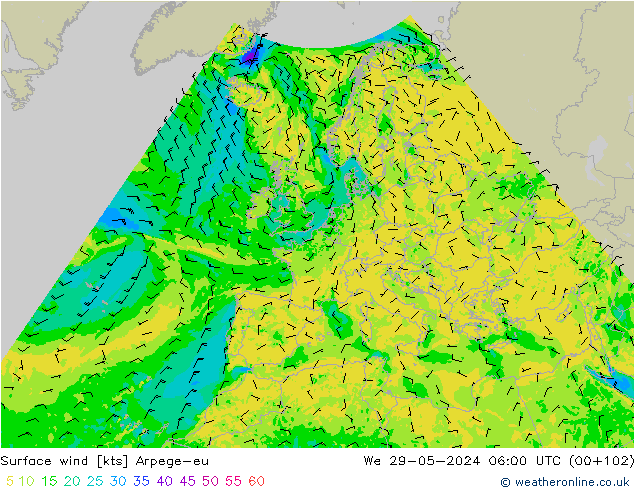 ветер 10 m Arpege-eu ср 29.05.2024 06 UTC