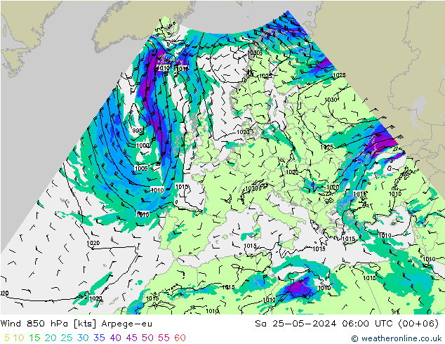 Wind 850 hPa Arpege-eu So 25.05.2024 06 UTC