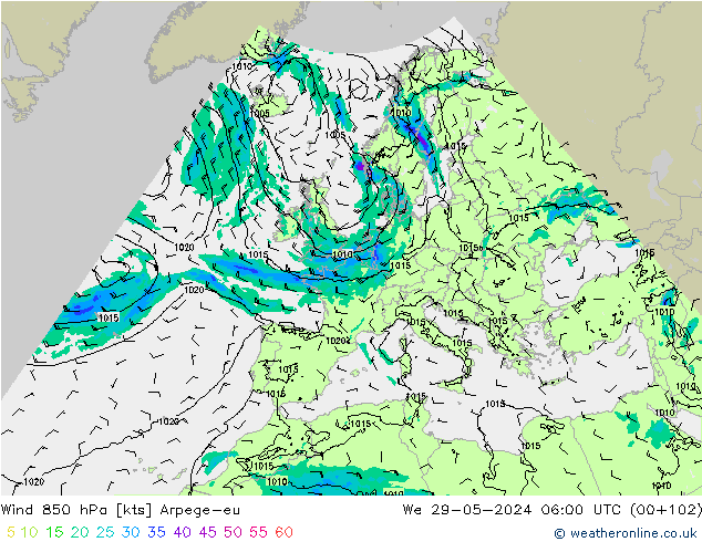 Rüzgar 850 hPa Arpege-eu Çar 29.05.2024 06 UTC