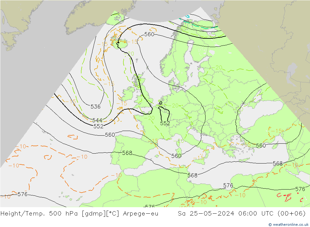 Yükseklik/Sıc. 500 hPa Arpege-eu Cts 25.05.2024 06 UTC