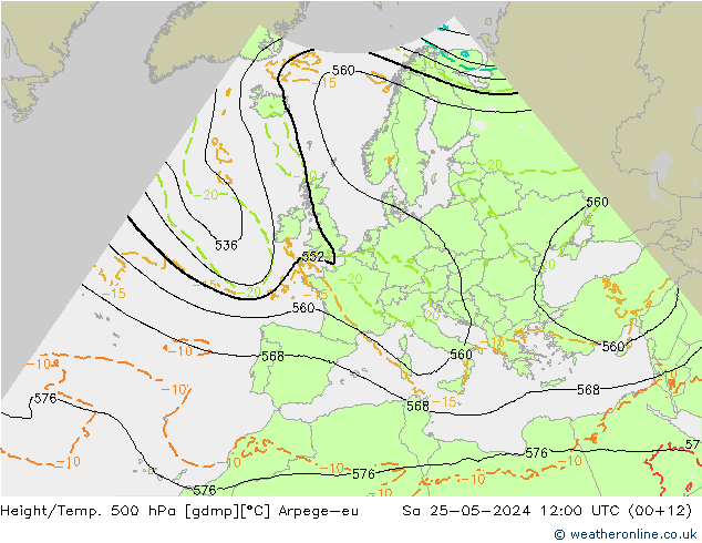 Hoogte/Temp. 500 hPa Arpege-eu za 25.05.2024 12 UTC