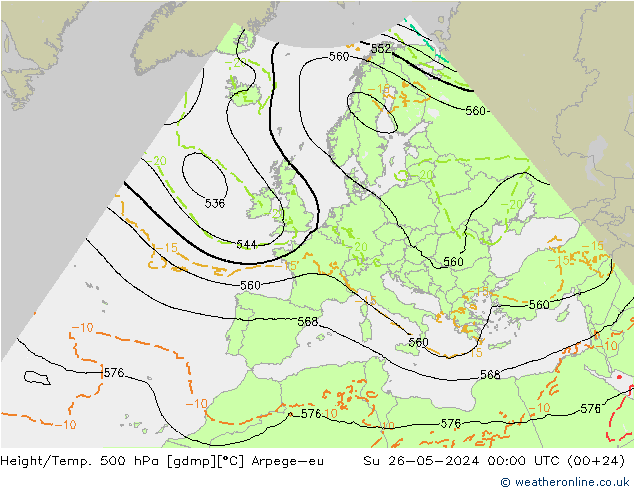 Hoogte/Temp. 500 hPa Arpege-eu zo 26.05.2024 00 UTC