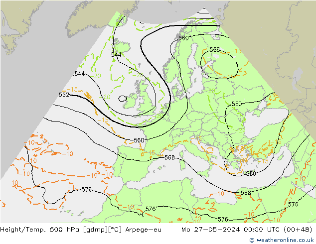 Géop./Temp. 500 hPa Arpege-eu lun 27.05.2024 00 UTC