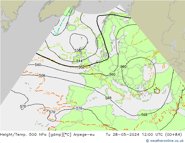 Height/Temp. 500 hPa Arpege-eu wto. 28.05.2024 12 UTC