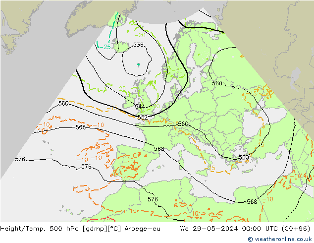 Height/Temp. 500 hPa Arpege-eu Mi 29.05.2024 00 UTC