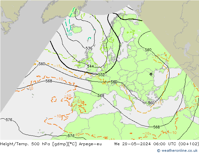 Height/Temp. 500 hPa Arpege-eu  29.05.2024 06 UTC