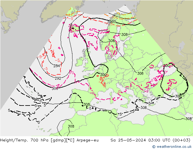 Height/Temp. 700 hPa Arpege-eu  25.05.2024 03 UTC