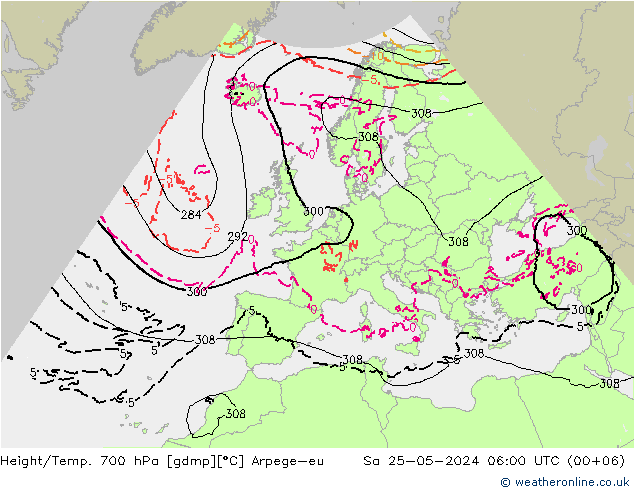 Height/Temp. 700 hPa Arpege-eu Sa 25.05.2024 06 UTC