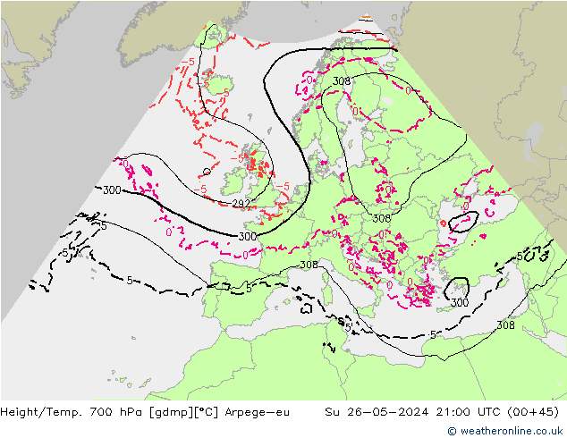 Height/Temp. 700 hPa Arpege-eu nie. 26.05.2024 21 UTC