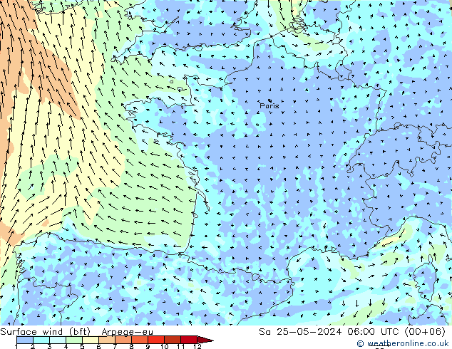 Bodenwind (bft) Arpege-eu Sa 25.05.2024 06 UTC