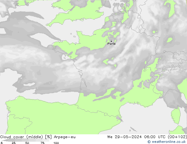 oblačnosti uprostřed Arpege-eu St 29.05.2024 06 UTC