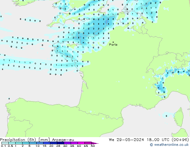 Precipitation (6h) Arpege-eu We 29.05.2024 00 UTC