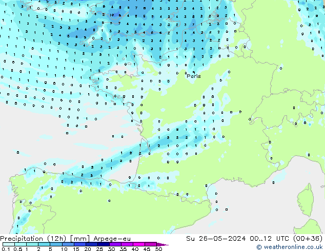 Precipitação (12h) Arpege-eu Dom 26.05.2024 12 UTC