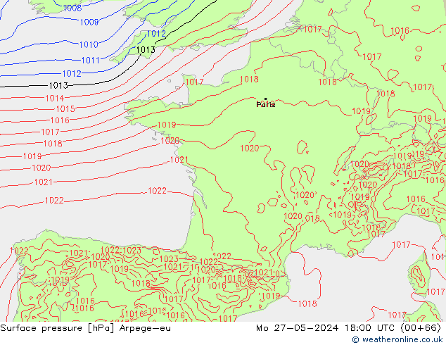 Surface pressure Arpege-eu Mo 27.05.2024 18 UTC