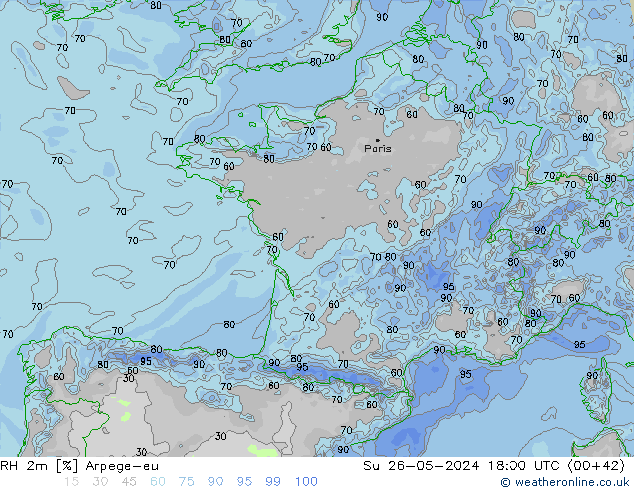 RH 2m Arpege-eu So 26.05.2024 18 UTC