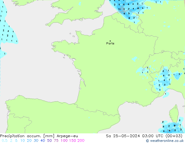 Precipitation accum. Arpege-eu Sa 25.05.2024 03 UTC
