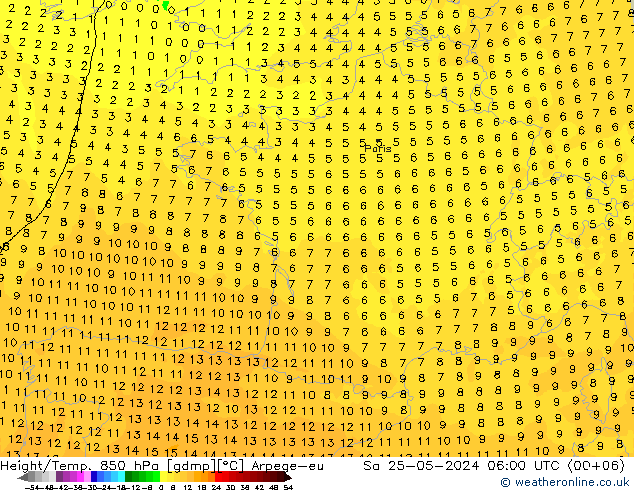 Height/Temp. 850 hPa Arpege-eu Sa 25.05.2024 06 UTC