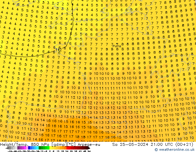 Height/Temp. 850 hPa Arpege-eu So 25.05.2024 21 UTC