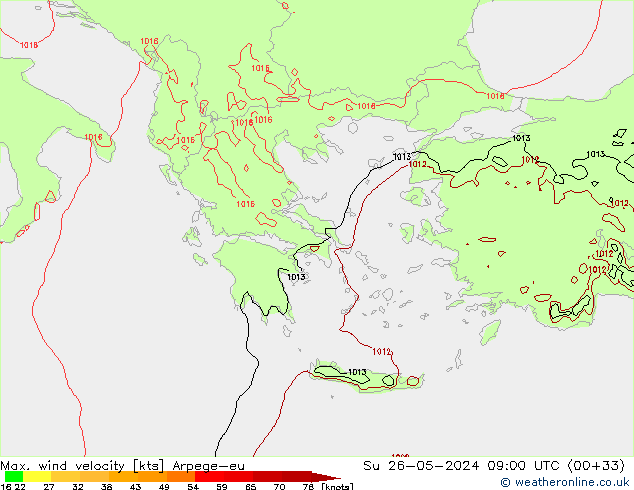 Max. wind velocity Arpege-eu Dom 26.05.2024 09 UTC