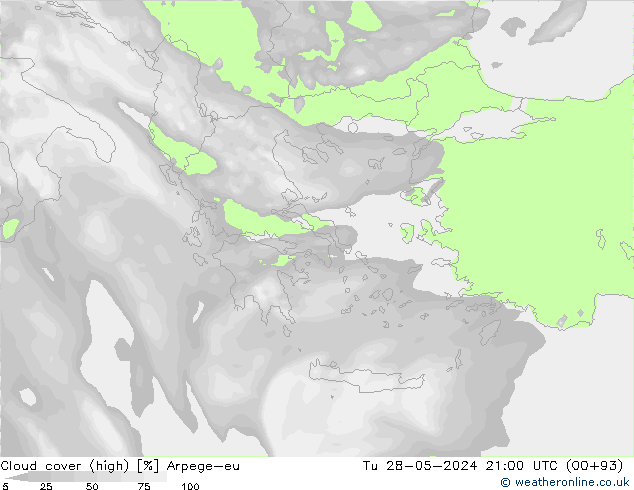 zachmurzenie (wysokie) Arpege-eu wto. 28.05.2024 21 UTC