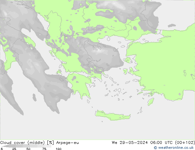 Cloud cover (middle) Arpege-eu We 29.05.2024 06 UTC