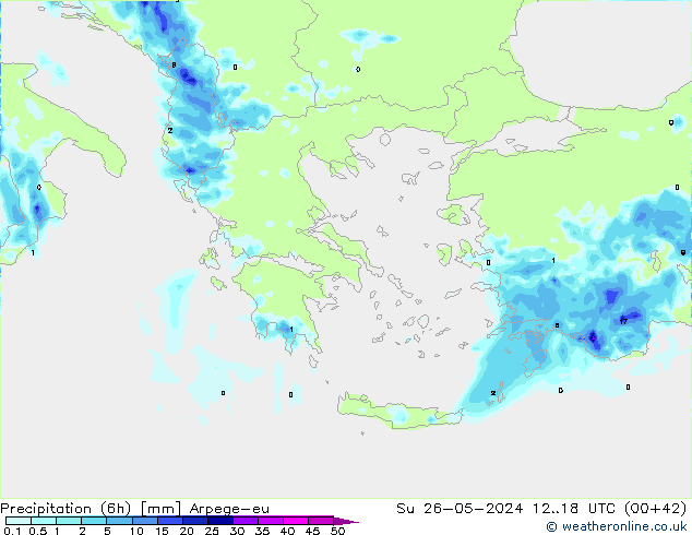 Yağış (6h) Arpege-eu Paz 26.05.2024 18 UTC