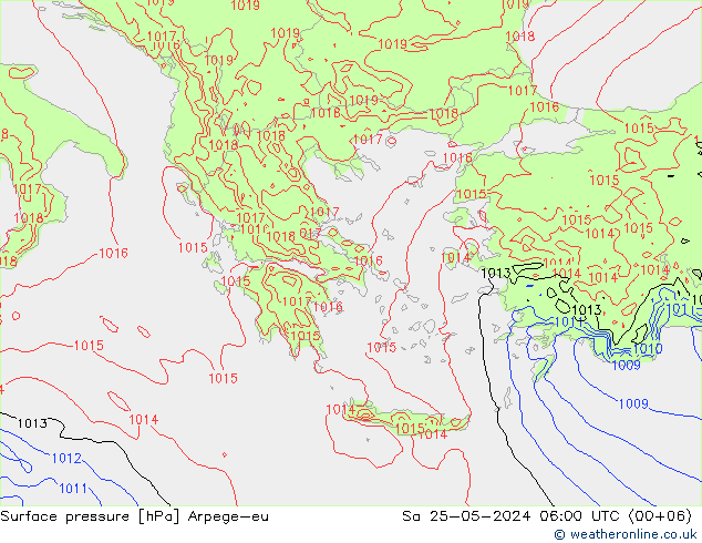 Atmosférický tlak Arpege-eu So 25.05.2024 06 UTC