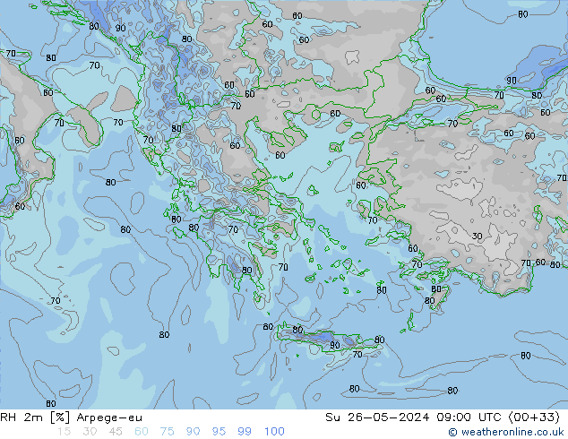 RH 2m Arpege-eu  26.05.2024 09 UTC