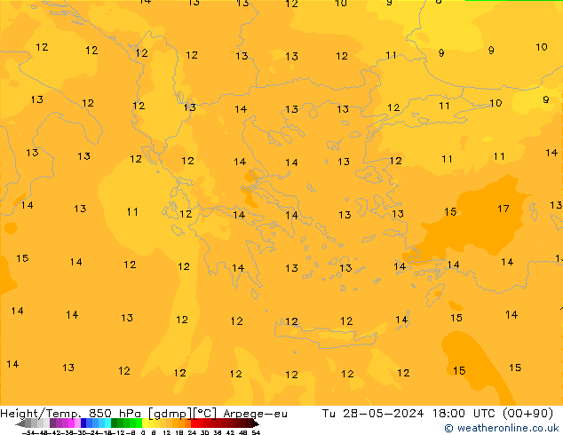 Hoogte/Temp. 850 hPa Arpege-eu di 28.05.2024 18 UTC